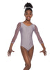 Solid Lycra Mesh 3/4 Sleeve Round Neck Leotard Gymnastics