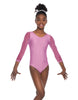 Solid Lycra Mesh 3/4 Sleeve Round Neck Leotard Gymnastics