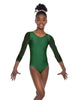 Solid Lycra Mesh 3/4 Sleeve Round Neck Leotard Gymnastics