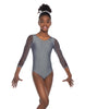 Solid Lycra Mesh 3/4 Sleeve Round Neck Leotard Gymnastics