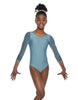 Solid Lycra Mesh 3/4 Sleeve Round Neck Leotard Gymnastics