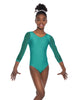 Solid Lycra Mesh 3/4 Sleeve Round Neck Leotard Gymnastics