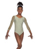 Solid Lycra Mesh 3/4 Sleeve Round Neck Leotard Gymnastics