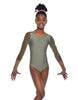 Solid Lycra Mesh 3/4 Sleeve Round Neck Leotard Gymnastics