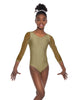 Solid Lycra Mesh 3/4 Sleeve Round Neck Leotard Gymnastics