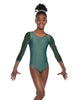 Solid Lycra Mesh 3/4 Sleeve Round Neck Leotard Gymnastics