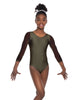 Solid Lycra Mesh 3/4 Sleeve Round Neck Leotard Gymnastics