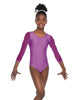 Solid Lycra Mesh 3/4 Sleeve Round Neck Leotard Gymnastics