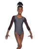 Solid Lycra Mesh 3/4 Sleeve Round Neck Leotard Gymnastics