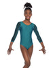 Solid Lycra Mesh 3/4 Sleeve Round Neck Leotard Gymnastics