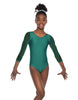 Solid Lycra Mesh 3/4 Sleeve Round Neck Leotard Gymnastics