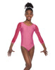 Solid Lycra Mesh 3/4 Sleeve Round Neck Leotard Gymnastics