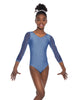 Solid Lycra Mesh 3/4 Sleeve Round Neck Leotard Gymnastics
