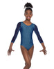 Solid Lycra Mesh 3/4 Sleeve Round Neck Leotard Gymnastics