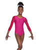 Solid Lycra Mesh 3/4 Sleeve Round Neck Leotard Gymnastics