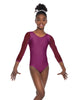 Solid Lycra Mesh 3/4 Sleeve Round Neck Leotard Gymnastics