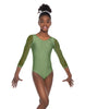 Solid Lycra Mesh 3/4 Sleeve Round Neck Leotard Gymnastics