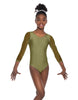 Solid Lycra Mesh 3/4 Sleeve Round Neck Leotard Gymnastics