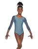 Solid Lycra Mesh 3/4 Sleeve Round Neck Leotard Gymnastics