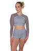 Solid Lycra LS Mesh Raglan Keyhole back Crop Top