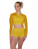 Solid Lycra LS Mesh Raglan Keyhole back Crop Top