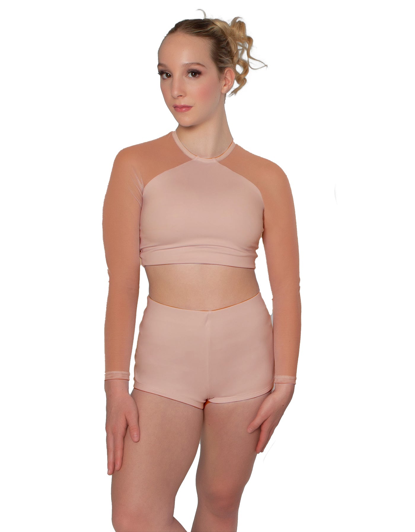 Solid Lycra LS Mesh Raglan Keyhole back Crop Top