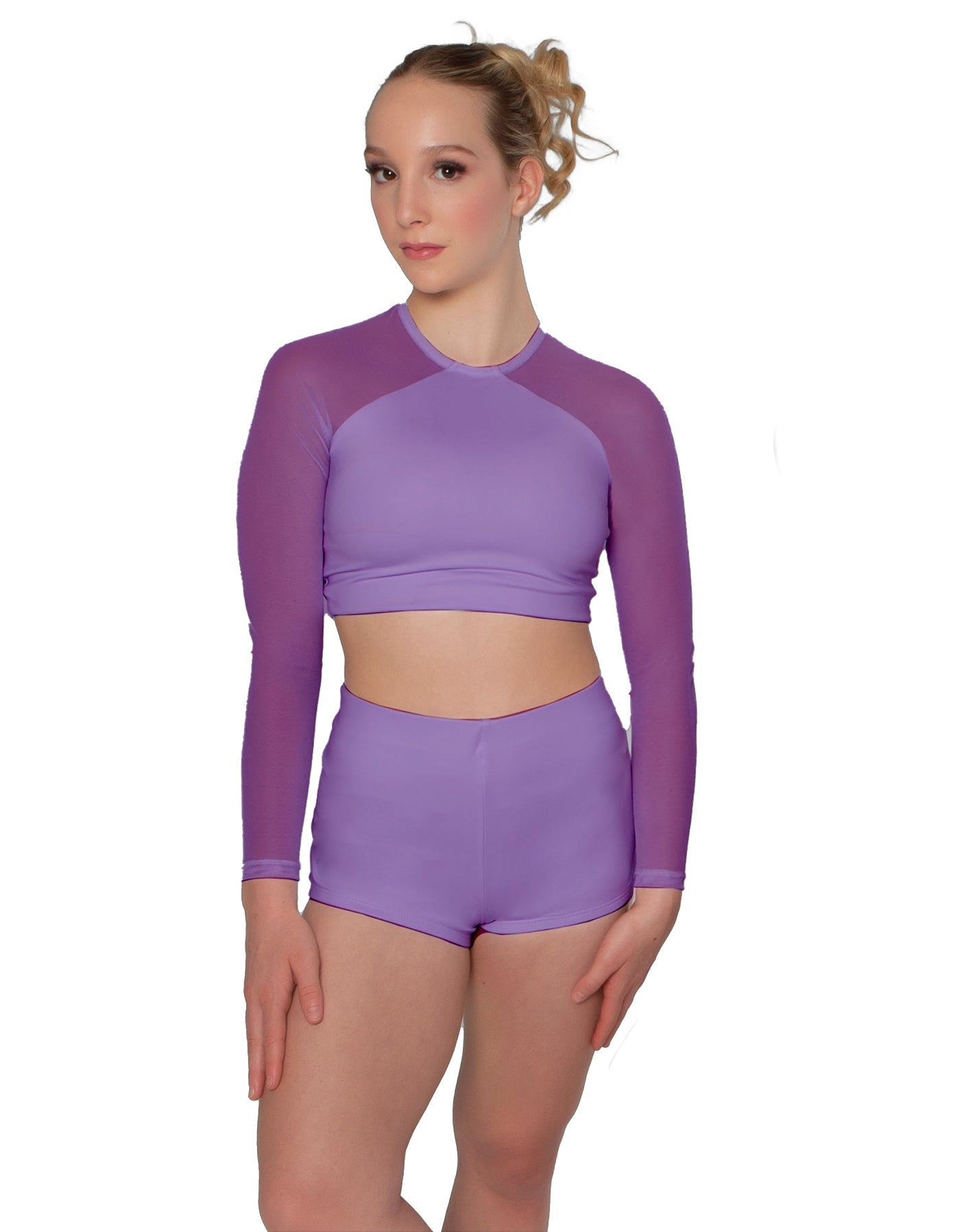 Solid Lycra LS Mesh Raglan Keyhole back Crop Top