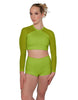 Solid Lycra LS Mesh Raglan Keyhole back Crop Top