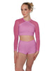 Solid Lycra LS Mesh Raglan Keyhole back Crop Top