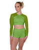 Solid Lycra LS Mesh Raglan Keyhole back Crop Top