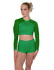 Solid Lycra LS Mesh Raglan Keyhole back Crop Top