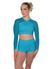 Solid Lycra LS Mesh Raglan Keyhole back Crop Top