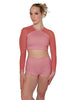 Solid Lycra LS Mesh Raglan Keyhole back Crop Top