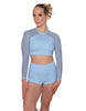 Solid Lycra LS Mesh Raglan Keyhole back Crop Top
