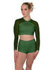 Solid Lycra LS Mesh Raglan Keyhole back Crop Top