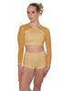 Solid Lycra LS Mesh Raglan Keyhole back Crop Top