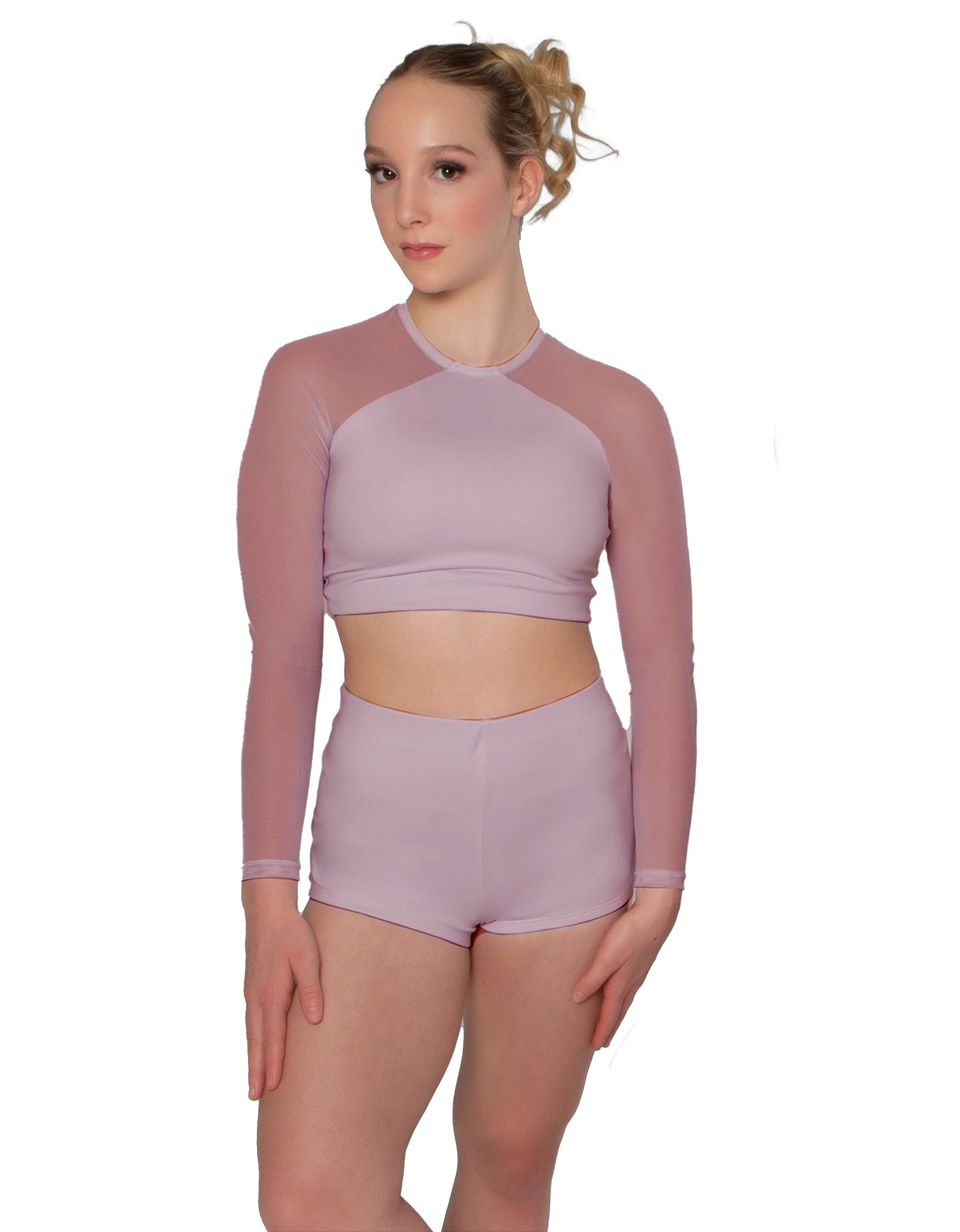 Solid Lycra LS Mesh Raglan Keyhole back Crop Top