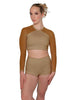 Solid Lycra LS Mesh Raglan Keyhole back Crop Top