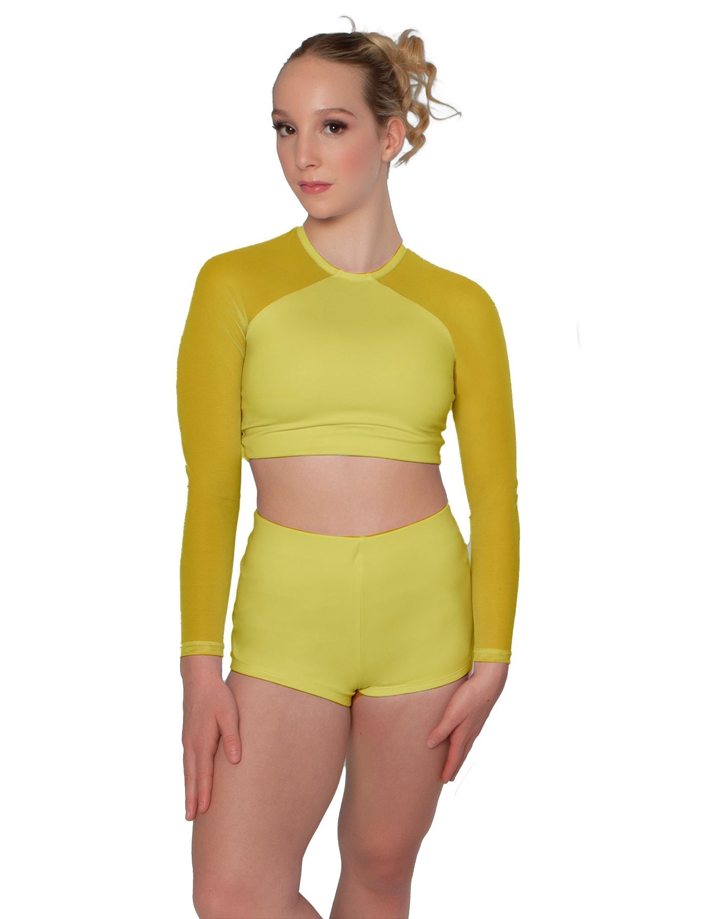 Solid Lycra LS Mesh Raglan Keyhole back Crop Top
