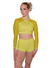 Solid Lycra LS Mesh Raglan Keyhole back Crop Top