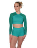 Solid Lycra LS Mesh Raglan Keyhole back Crop Top