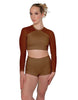 Solid Lycra LS Mesh Raglan Keyhole back Crop Top