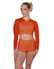 Solid Lycra LS Mesh Raglan Keyhole back Crop Top