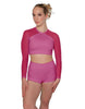 Solid Lycra LS Mesh Raglan Keyhole back Crop Top