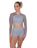 Solid Lycra LS Mesh Raglan Keyhole back Crop Top