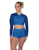 Solid Lycra LS Mesh Raglan Keyhole back Crop Top