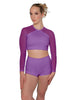 Solid Lycra LS Mesh Raglan Keyhole back Crop Top