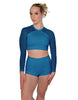 Solid Lycra LS Mesh Raglan Keyhole back Crop Top