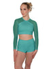 Solid Lycra LS Mesh Raglan Keyhole back Crop Top