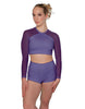 Solid Lycra LS Mesh Raglan Keyhole back Crop Top